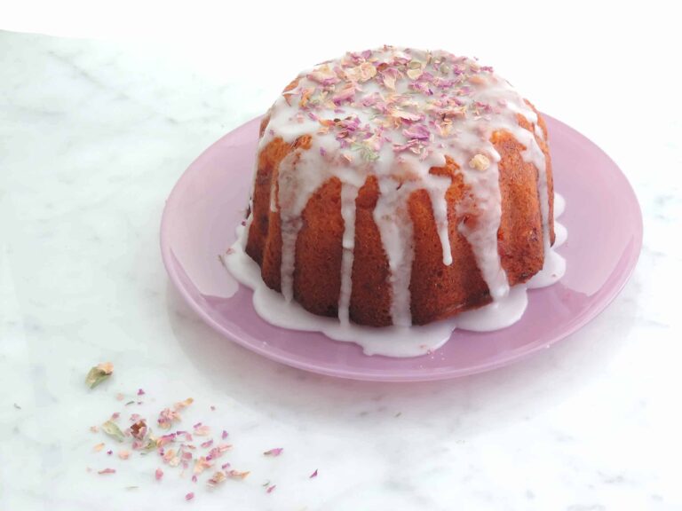 My boozy apple cake with rose petal frosting