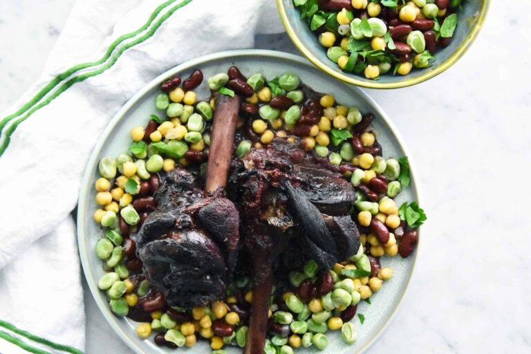 My slow-cooked lamb shanks in red wine sauce