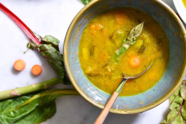 My golden turmeric and miso leftover vegetable soup
