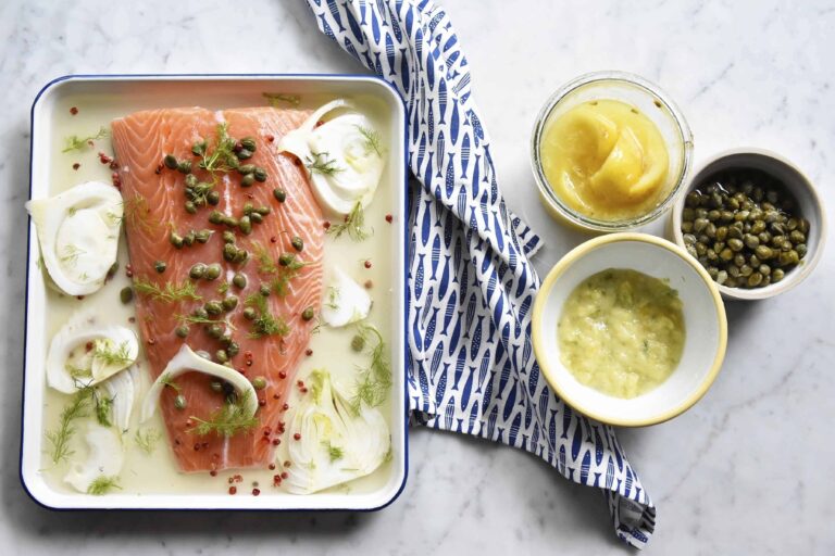 My poached salmon with capers and fennel