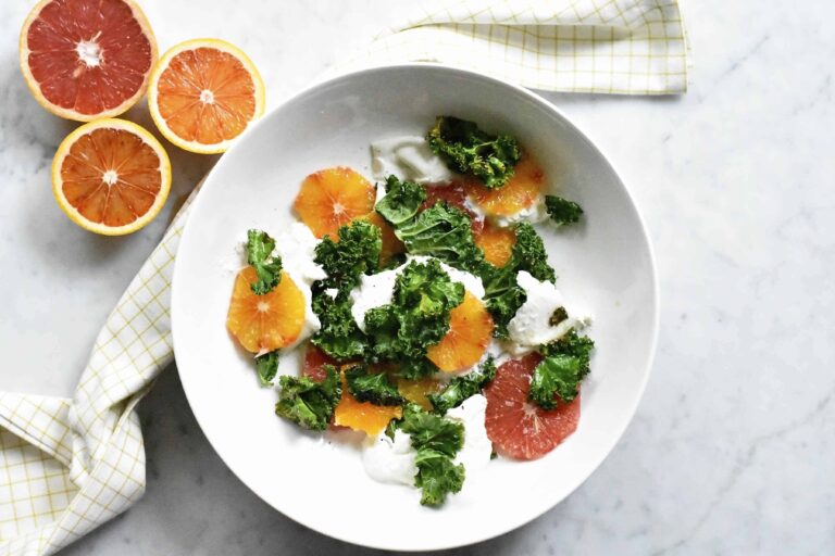 My winter citrus, crispy kale and creamy burrata salad